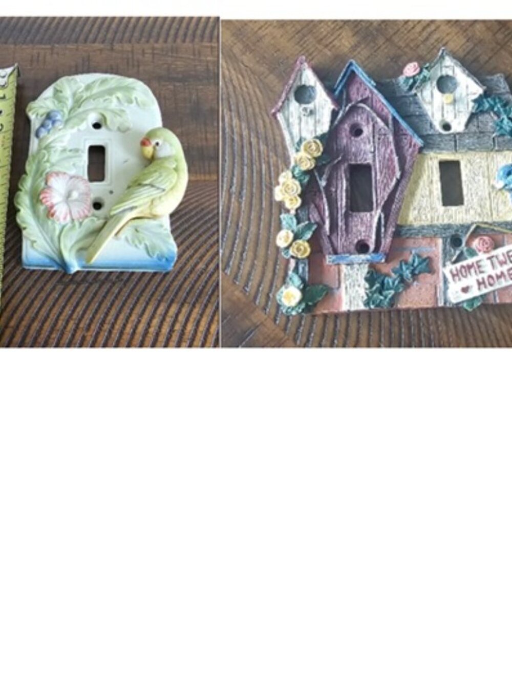 Two Lightswitch Plates Porcelain Ceramic One Single One Double Toggle Bird Birds
